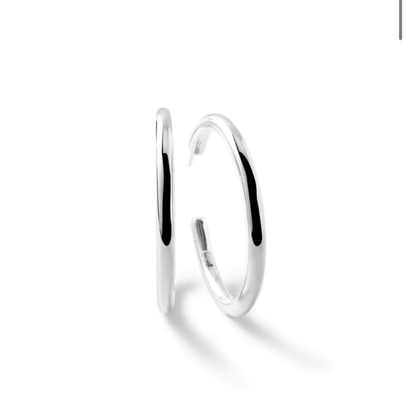 Large Smooth Hoop Earrings in Sterling Silver - Picture 2 of 3